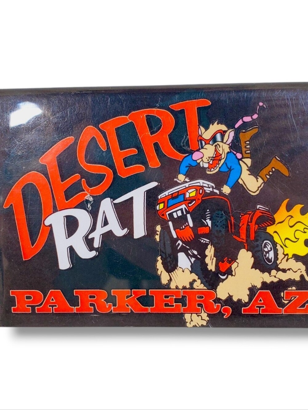 vintage promotional magnet featuring the cartoon logo for Desert Rat Off-Road...